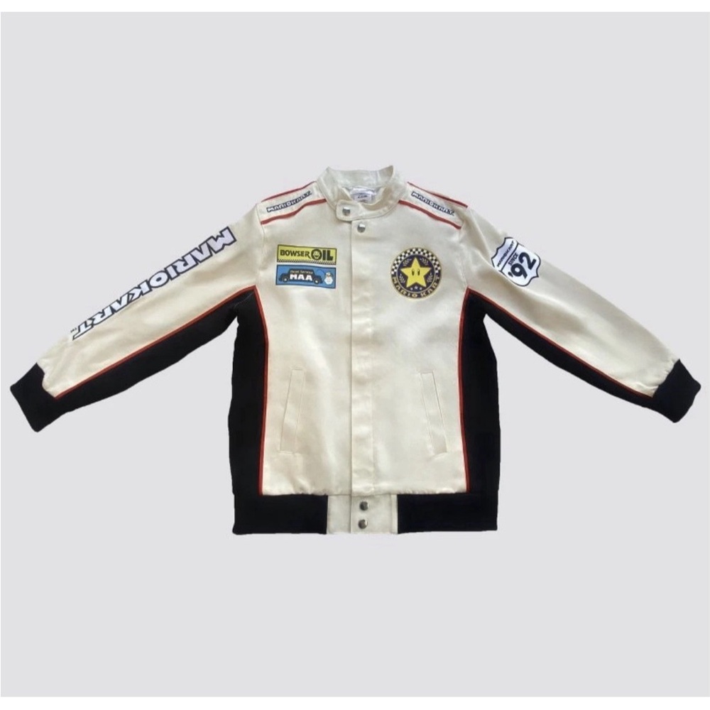 Nintendo Mario Kart Super Mario Brothers Kid’s M/L white racing canvas jacket